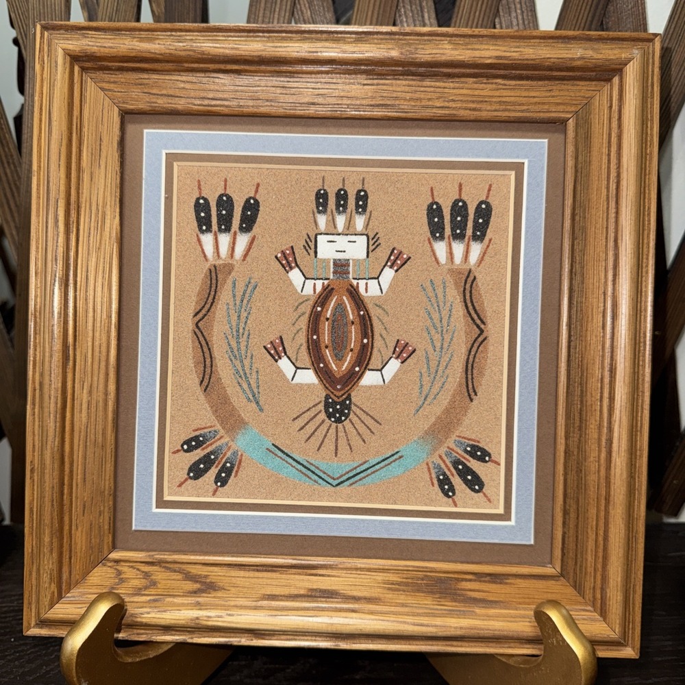 VintageNavajo Sandpainting Water Creature 10x10" Measurements are With The Frame